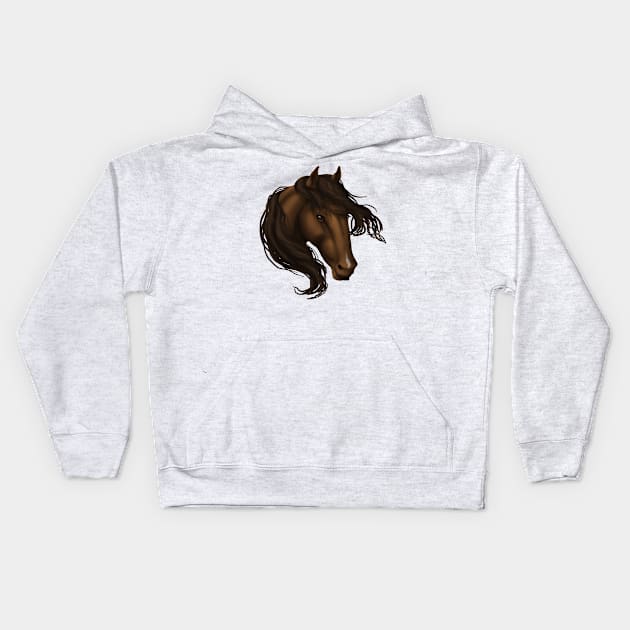 Horse Head - Brown Snip Kids Hoodie by FalconArt